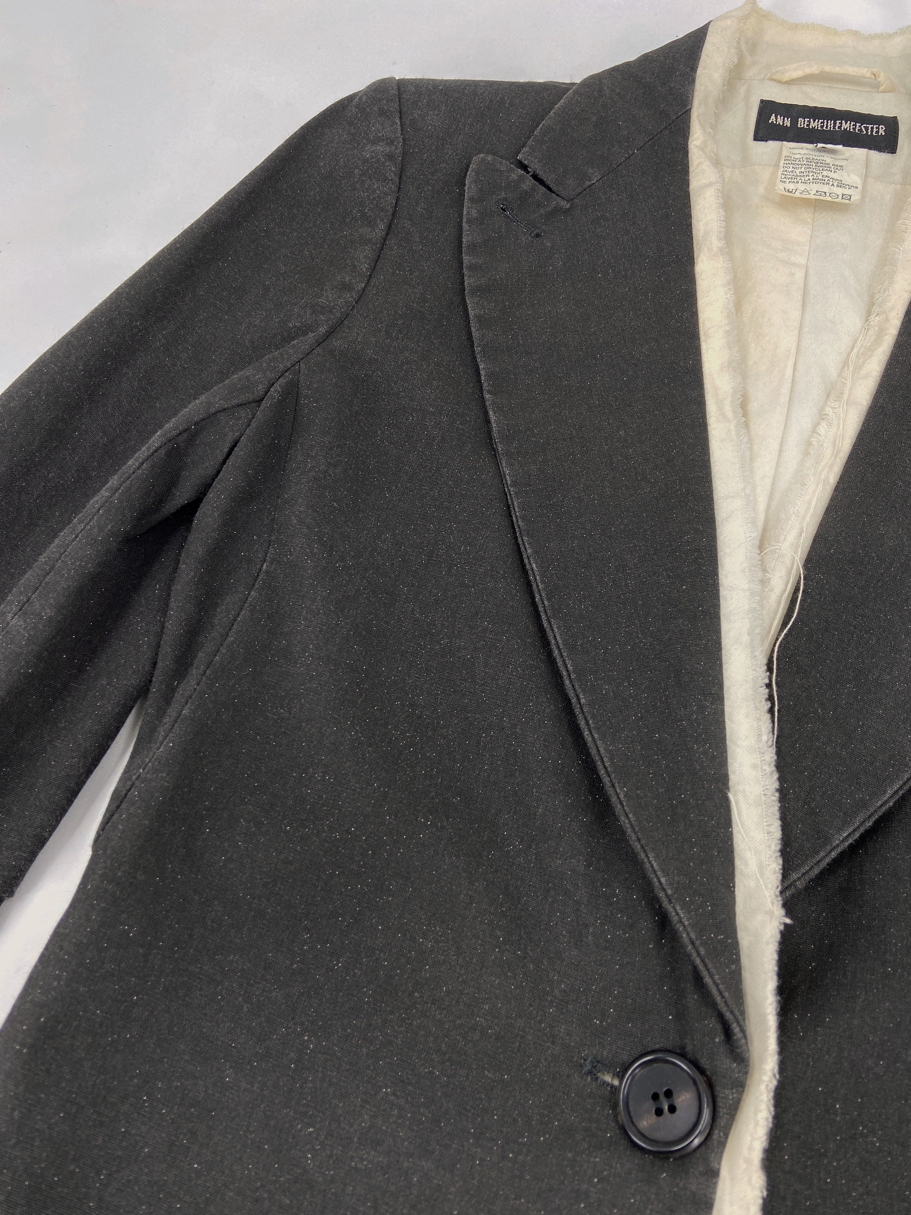 Ann Demeulemeester Fall 2000 Distressed Bondage Glitter Blazer with Exposed Lining 36 - 8