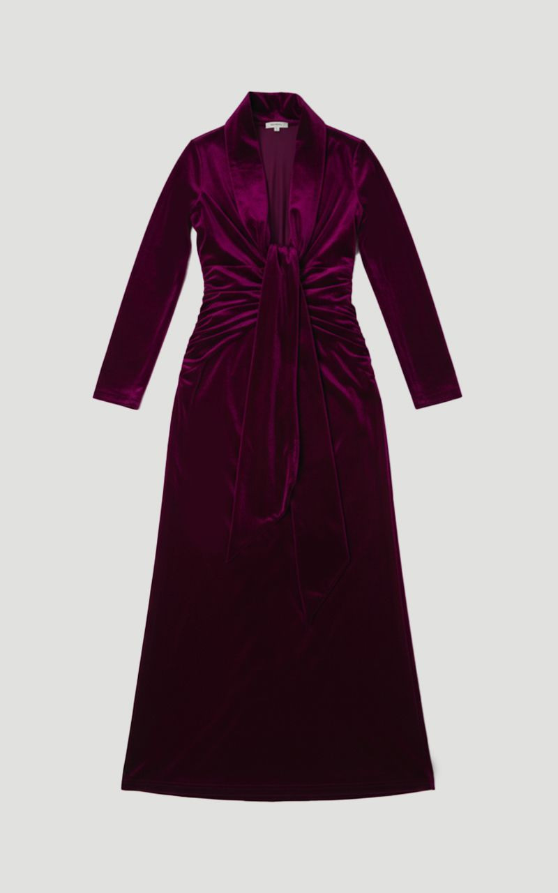 Velvet Long Sleeve Wrap V Neck Maxi Dress 4