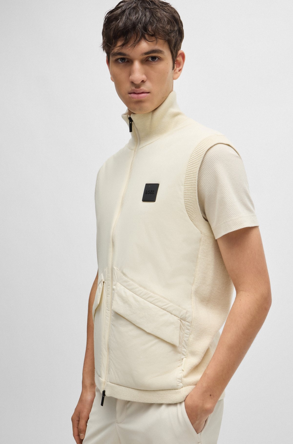 PADDED MIXED-MATERIAL GILET WITH LOGO BADGE - 6