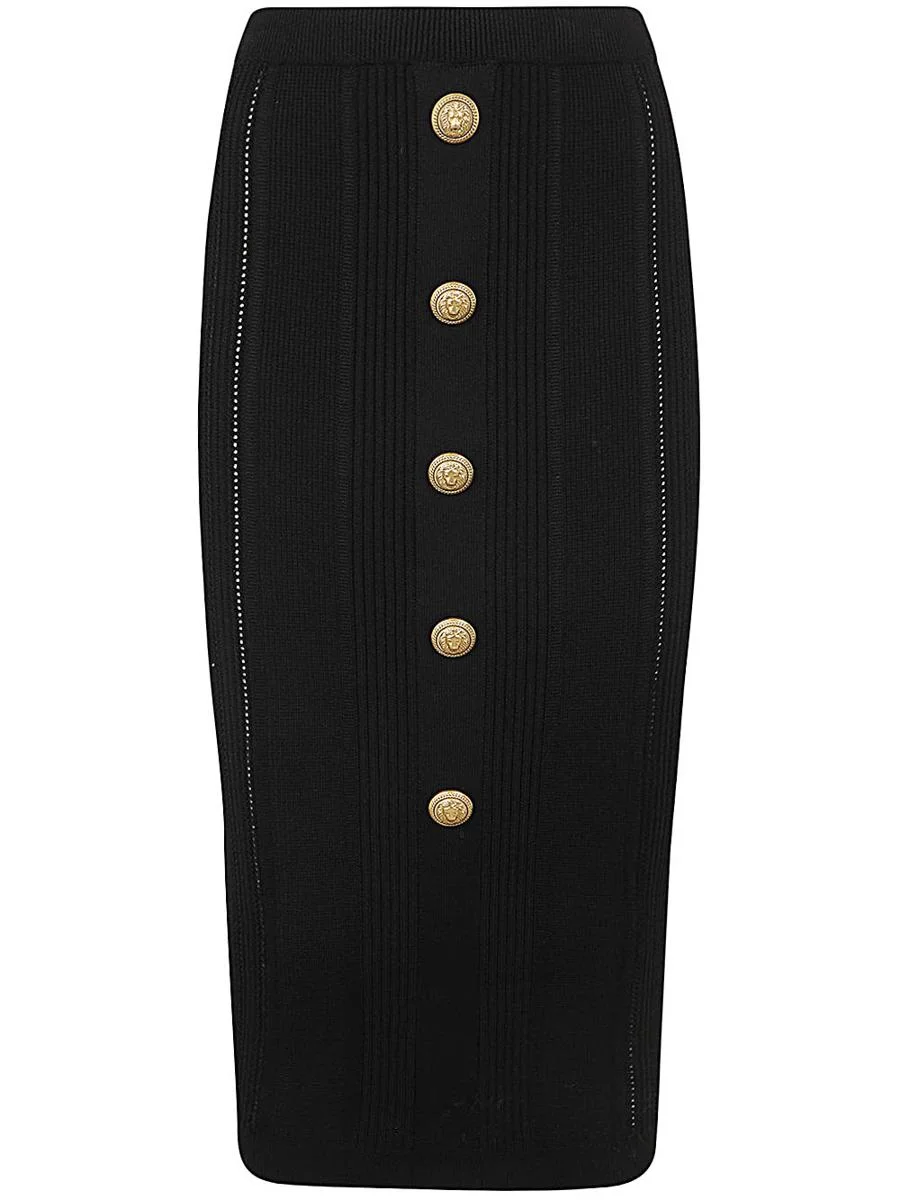 Balmain BALMAIN HIGH WAIST FIVE BUTTON SEE THROUGH KNIT MIDI SKIRT CLOTHING - 1