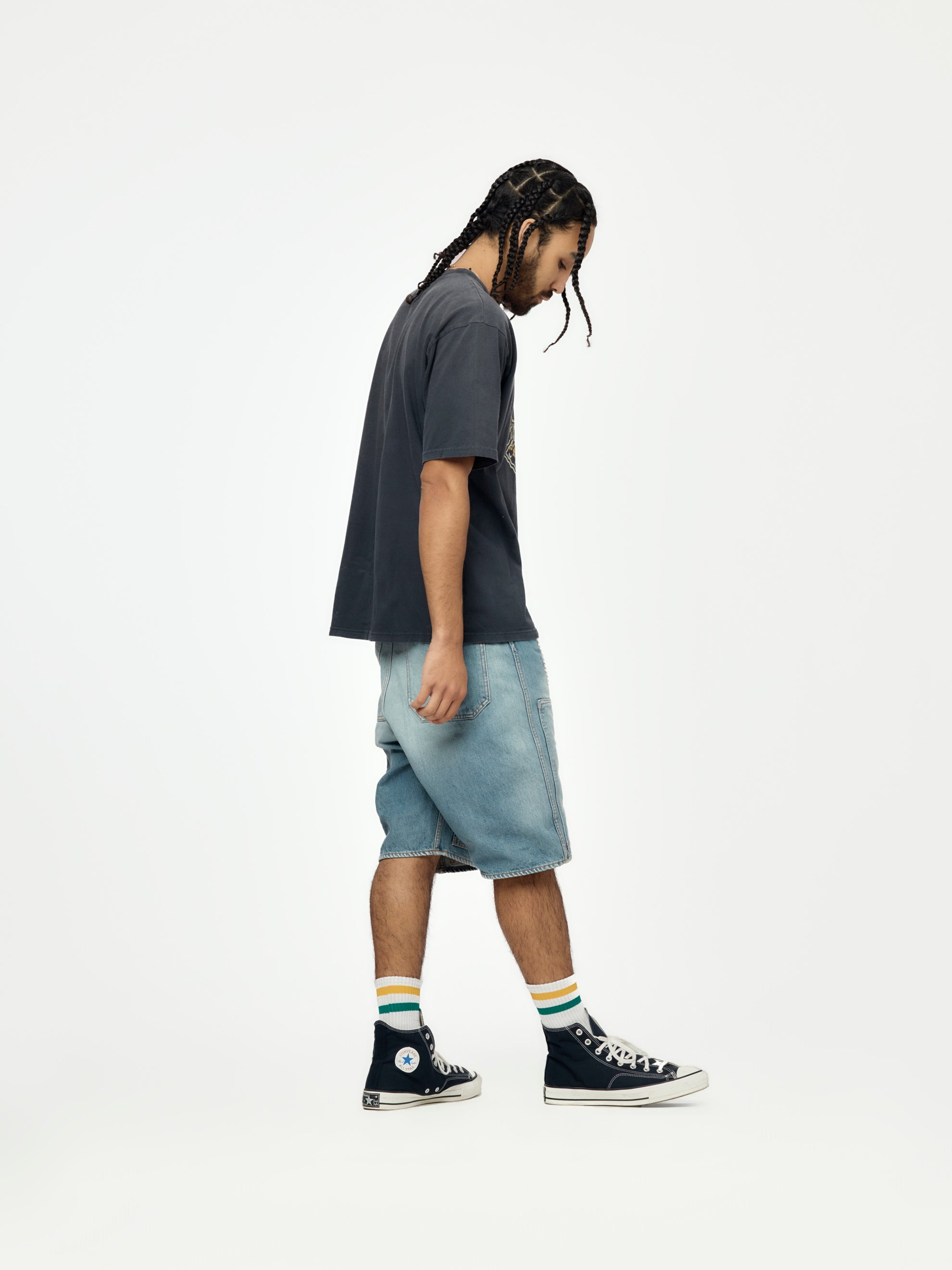 14OZ DENIM STUDS REMAKE SHORTS - 5