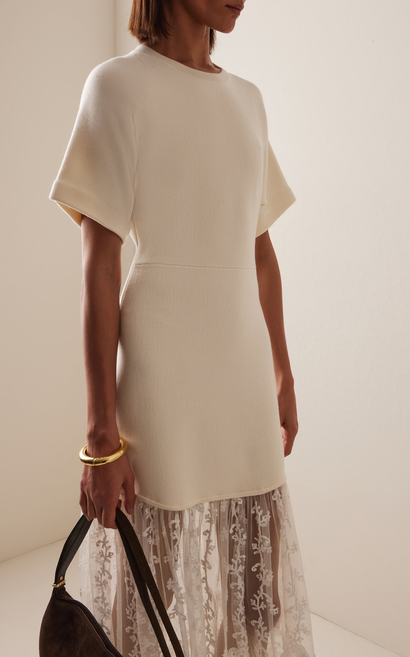 Sea Exclusive Diane Lace-Trimmed Knit Midi Dress ivory outlook