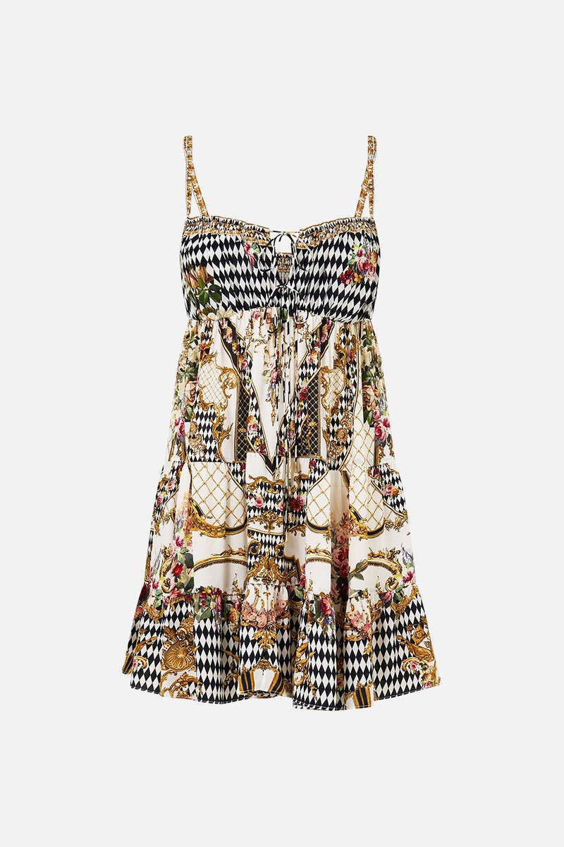 GATHERED BUST TIERED MINI DRESS - 1