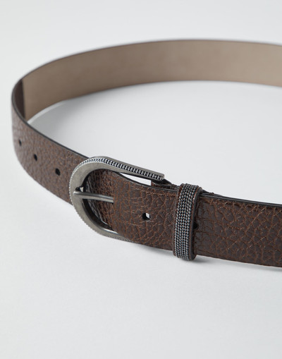 Brunello Cucinelli Glossy hammered calfskin belt with monili outlook