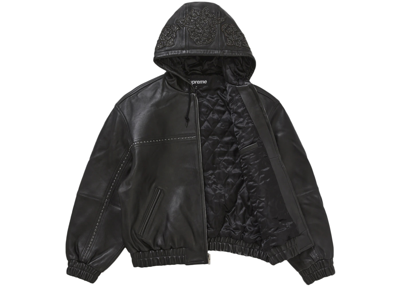 Supreme Studded Hooded Leather Jacket Black - 2