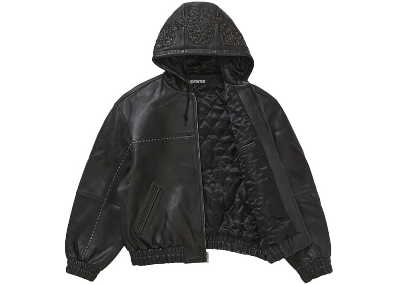 Supreme Supreme Studded Hooded Leather Jacket Black outlook