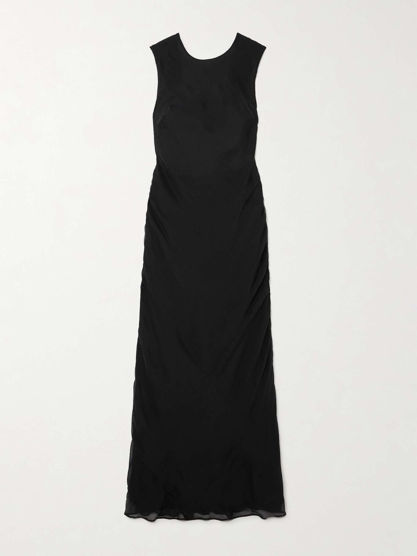 Open-back ruched pinstriped silk-voile maxi dress - 1