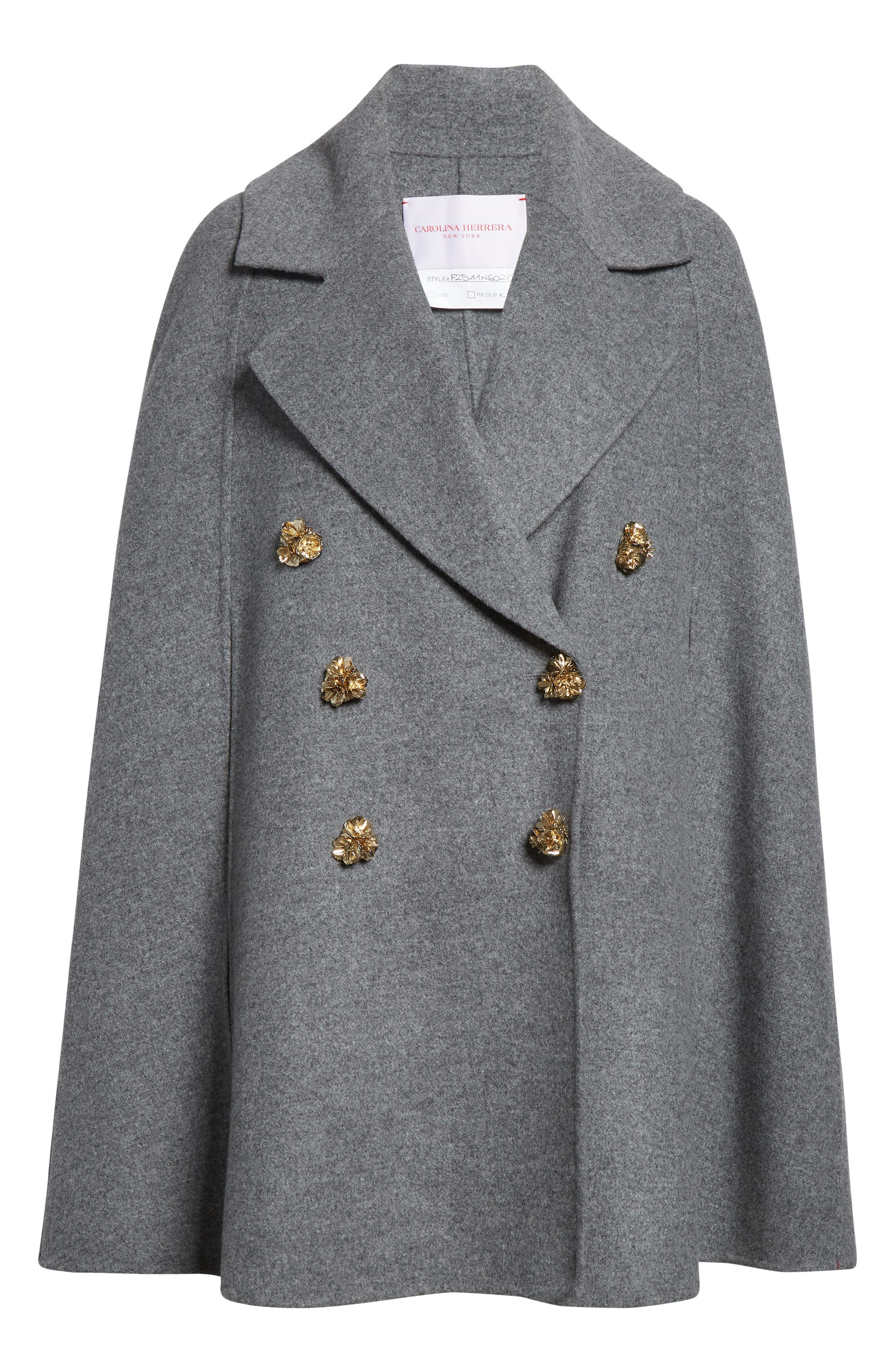 Carolina Herrera Double Face Virgin Wool Peacoat Cape in Melange Grey at Nordstrom - 6