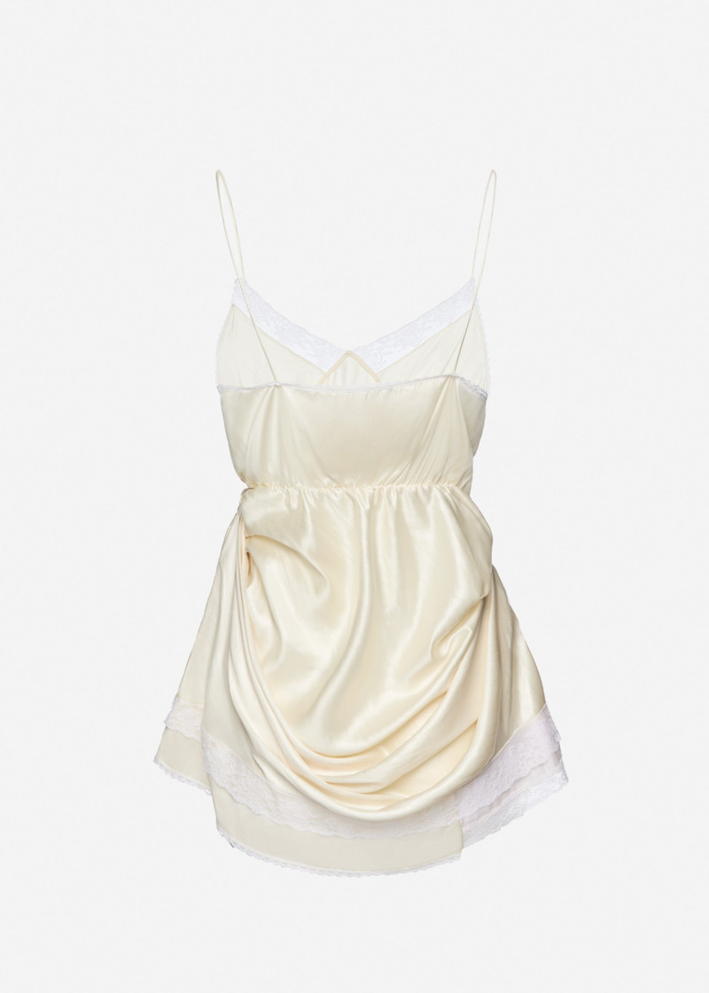 Draped lace-trim slip mini dress in cream 2