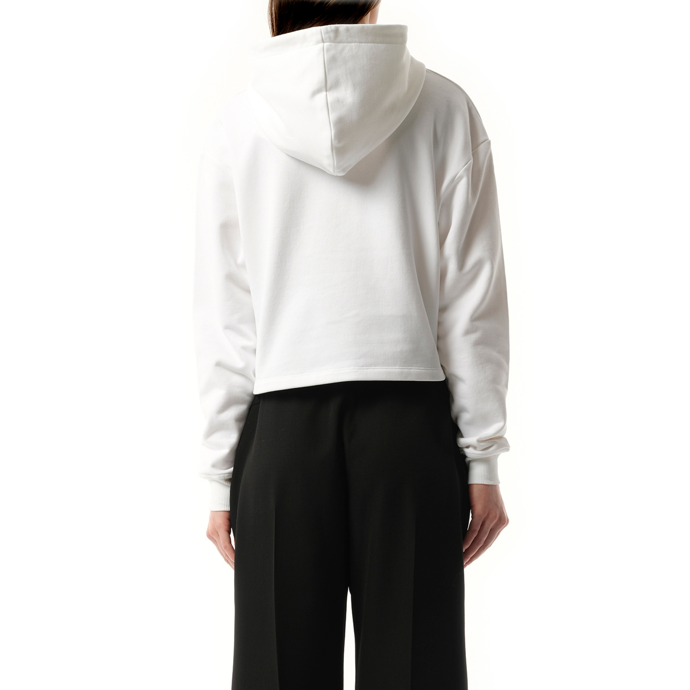 Balmain Flock Detail Cropped Hoodie in White/Black - 6
