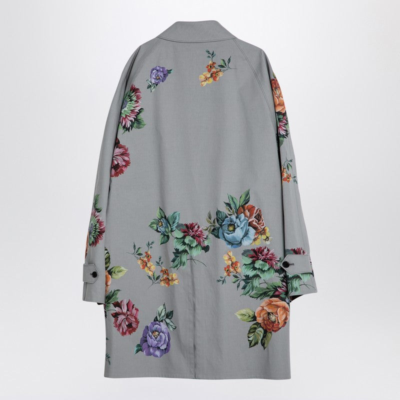 Prada Grey Single-Breasted Coat In Printed Cotton Women - 2
