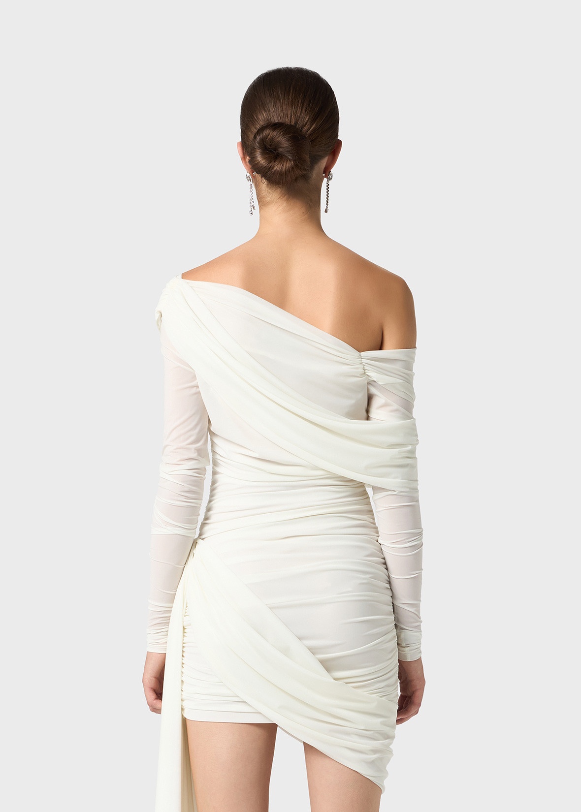 ONE-SHOULDER DRESS WITH DRAPES AND SASH - 4
