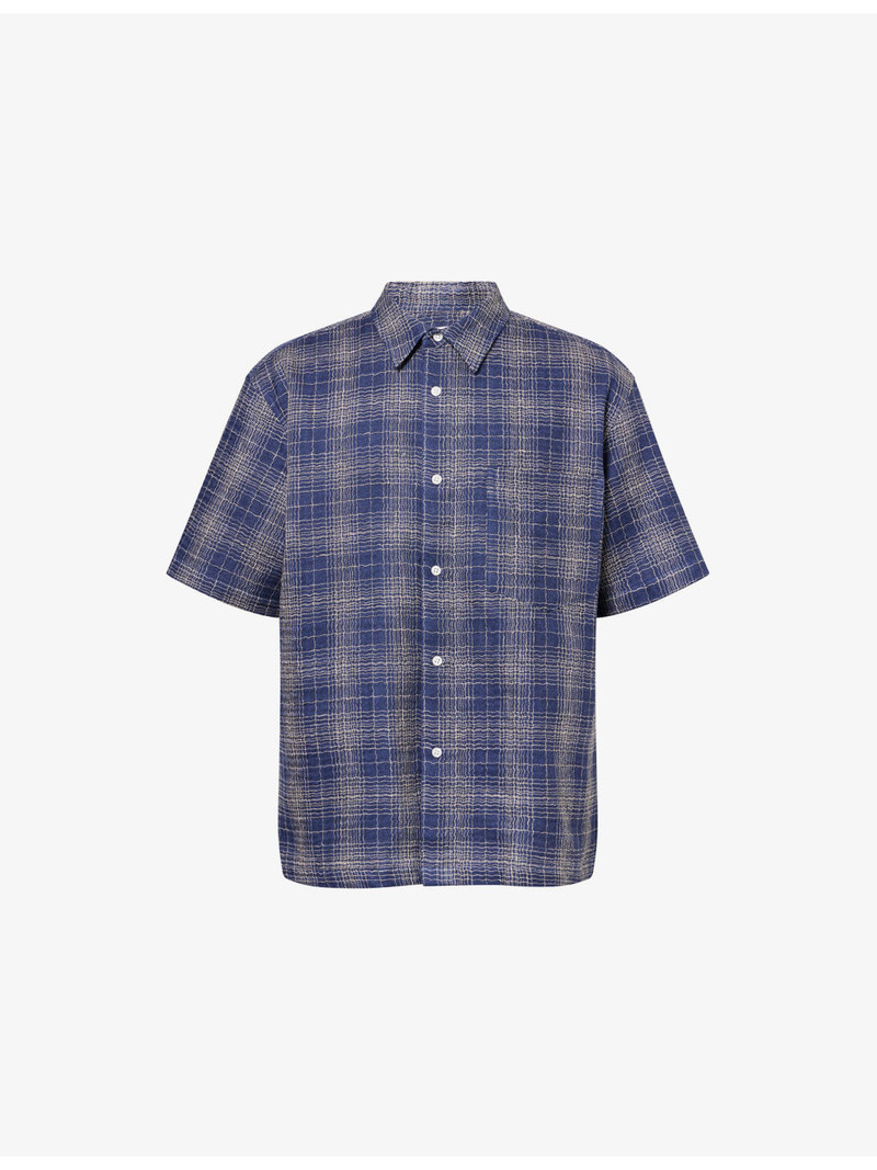 Checked Short-Sleeve Cotton and Linen-Blend Shirt 1