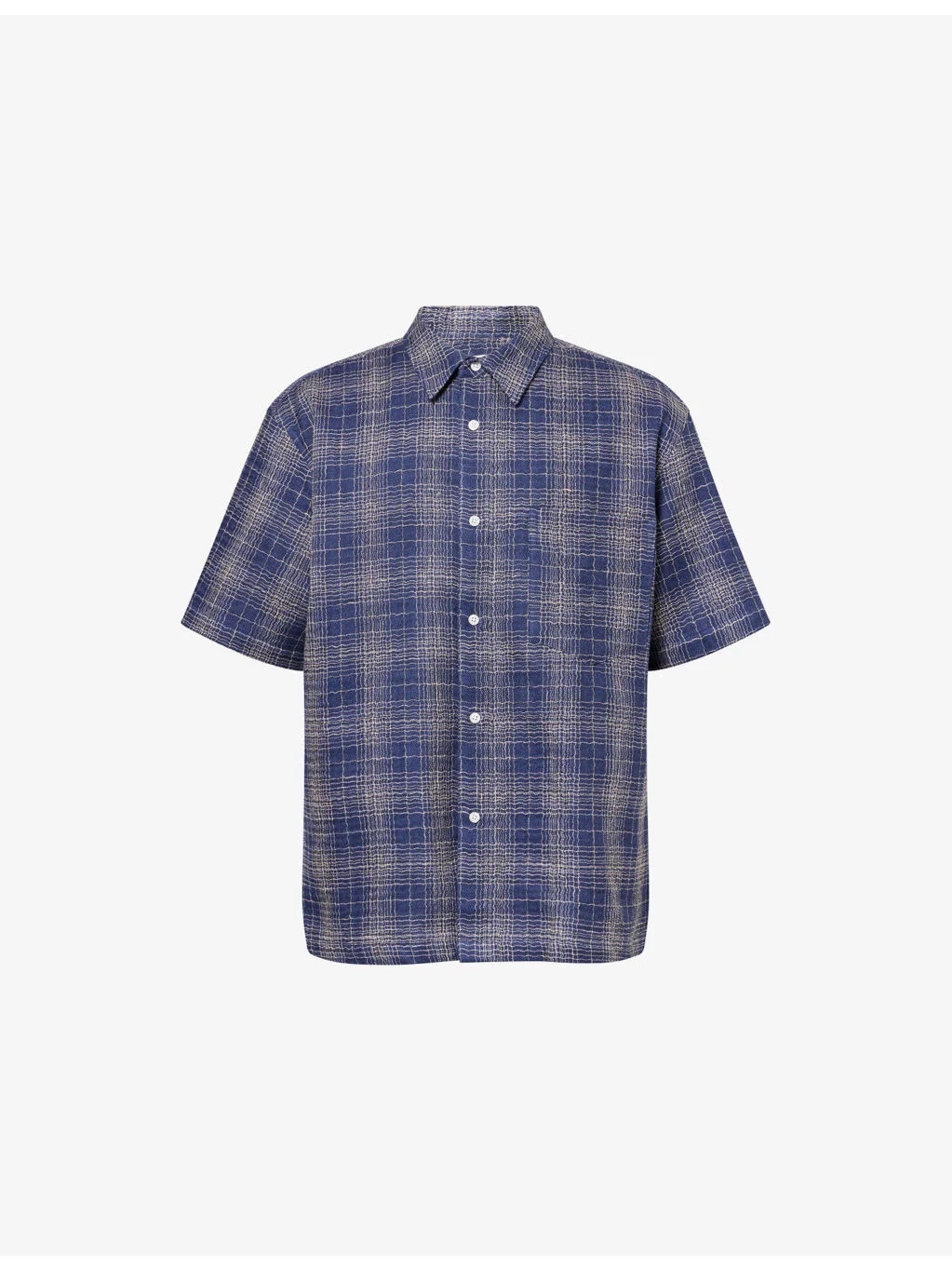 Checked Short-Sleeve Cotton and Linen-Blend Shirt - 1