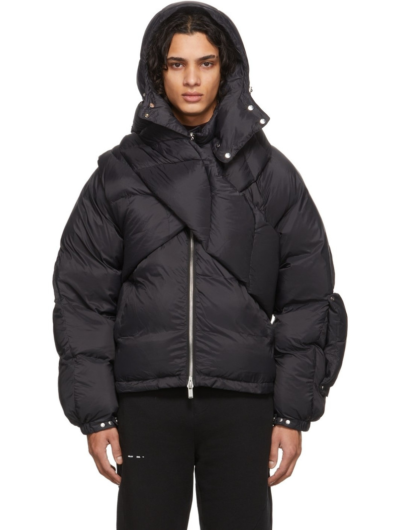 Black Down Scarf Puffer Jacket 1