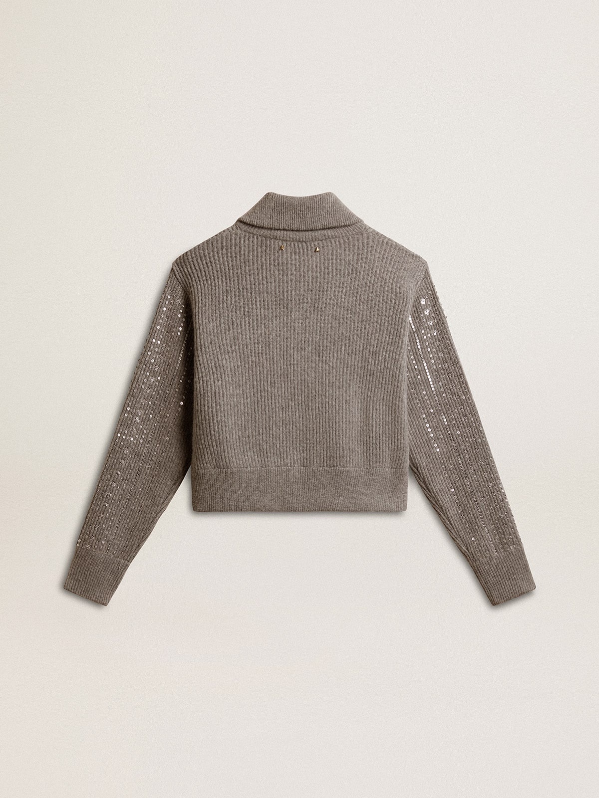 Women's cropped sweater in gray melange wool with sequins - 2