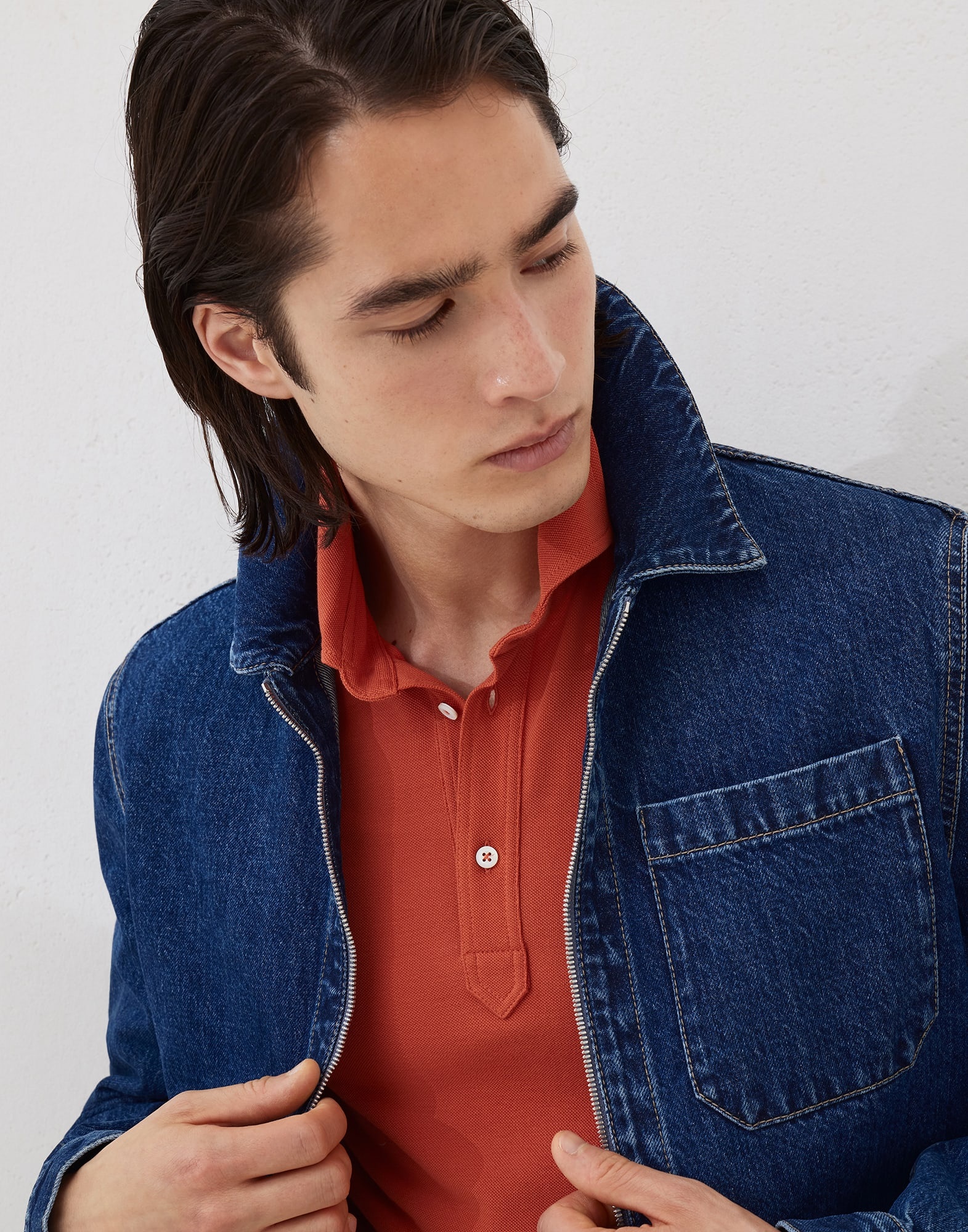 Cotton piqué polo with shirt-style collar - 3