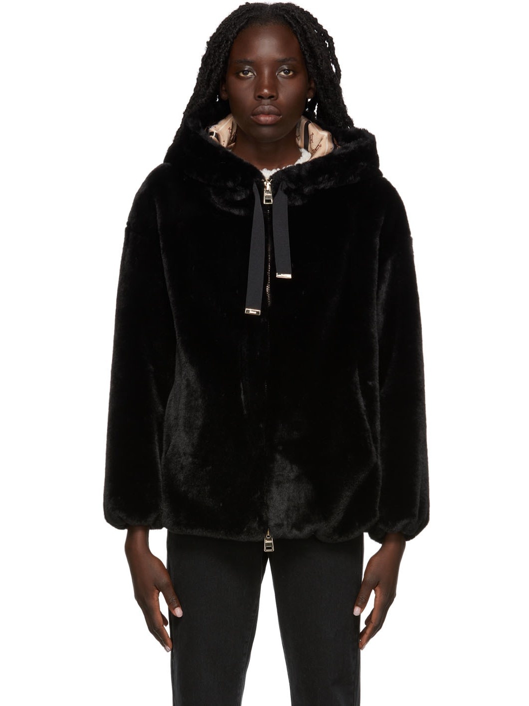 Black Faux-Fur Hooded Jacket - 1