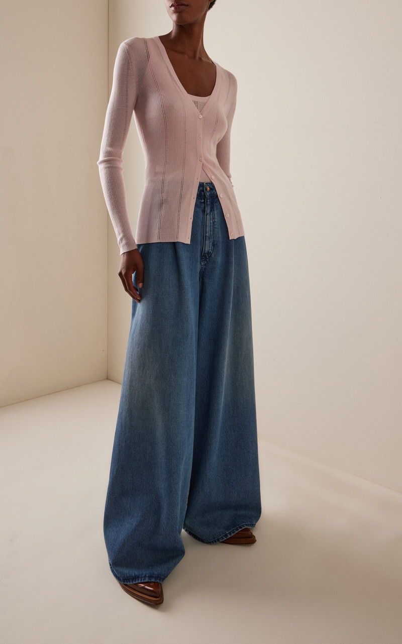 GABRIELA HEARST Lillian Pointelle-Knit Wool Cardigan pink outlook