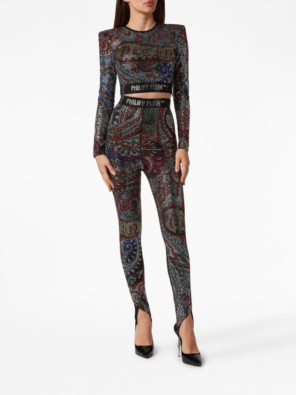 paisley rhinestone-embellished leggings - 2