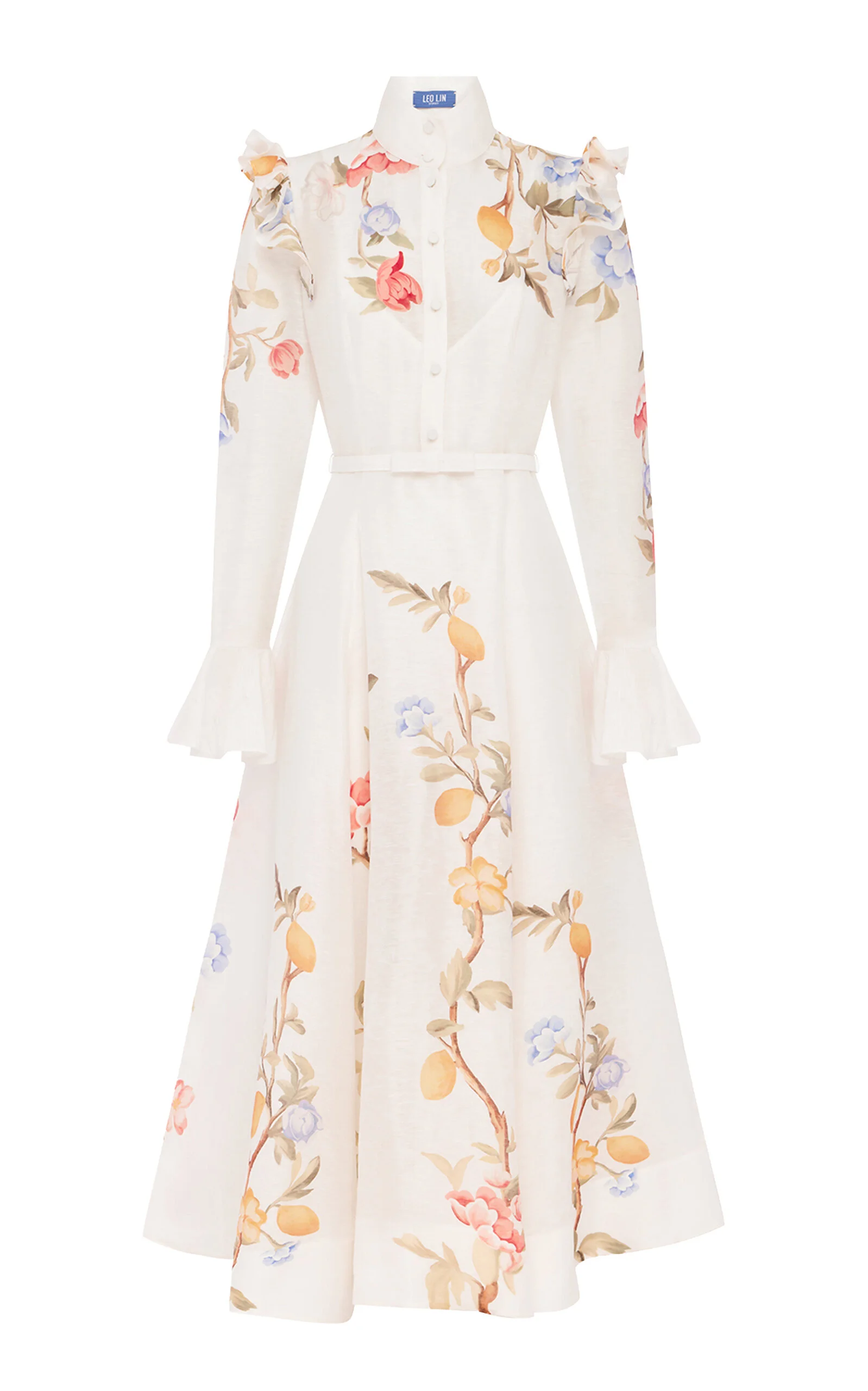 Selina Floral-Print Button-Up Linen-Blend Midi Dress floral - 1