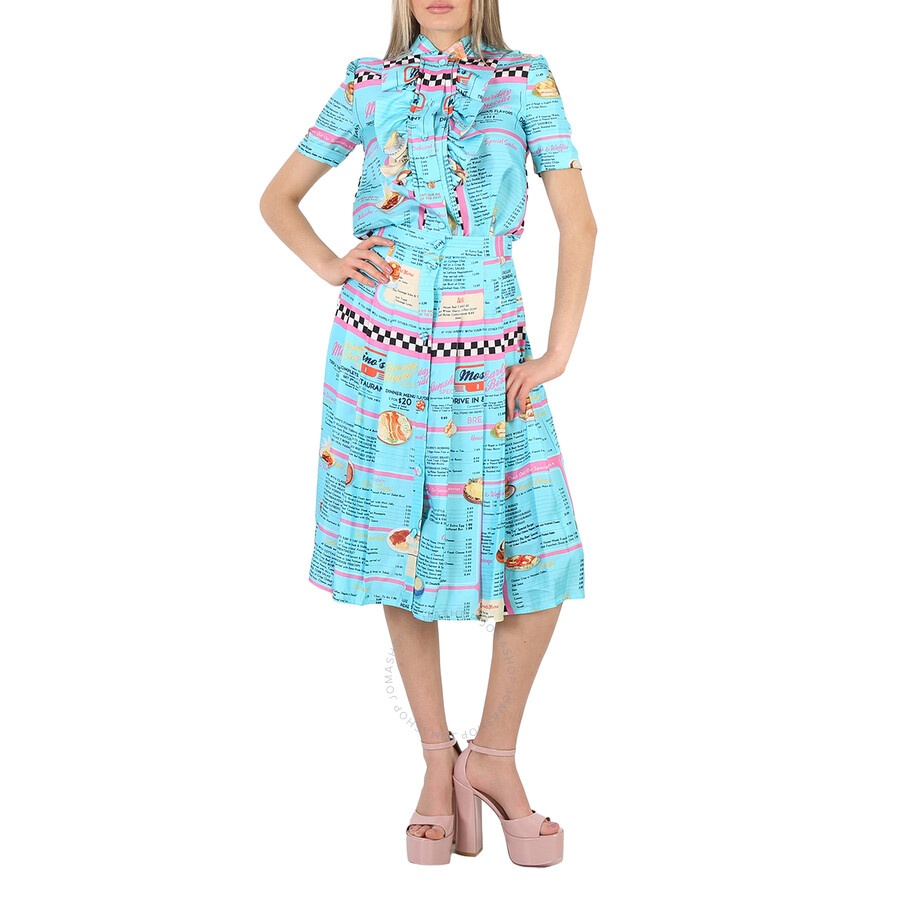 Moschino Ladies Multi Drive In Menu-Printed Pleated Midi Skirt, Brand Size 38 (US Size 4) - 6