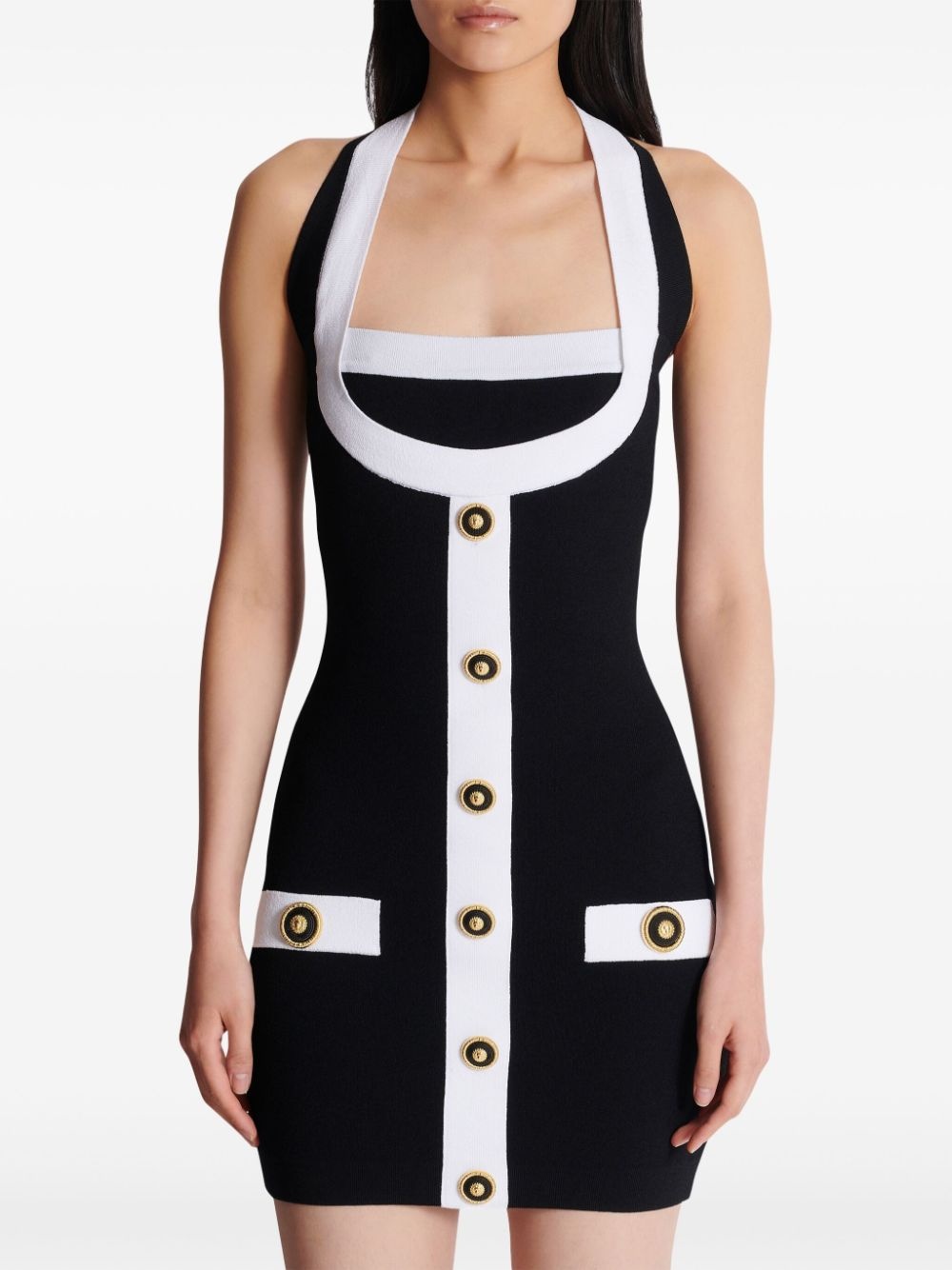two-tone knitted mini dress - 5