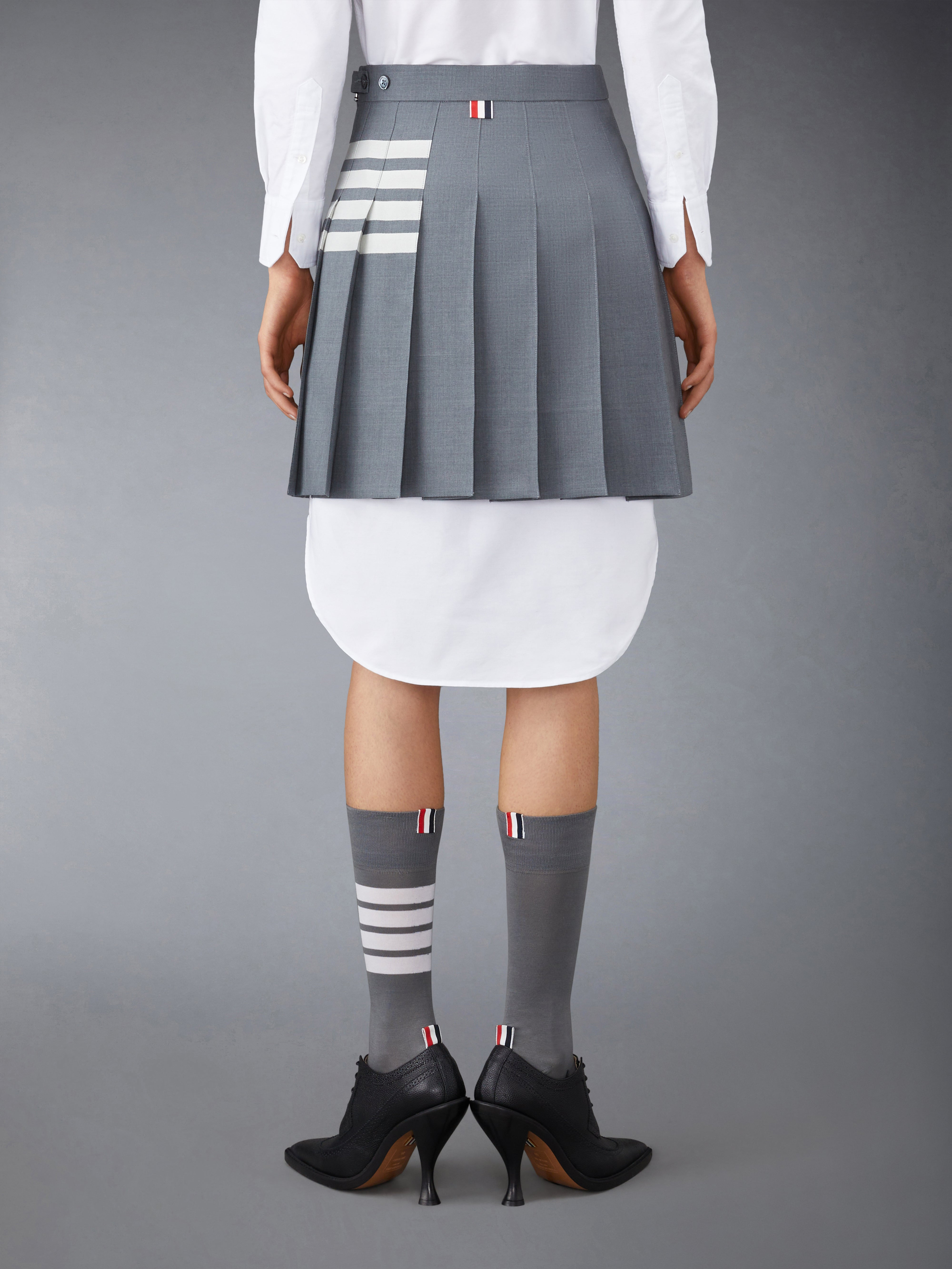Medium Grey Plain Weave Mini Pleated 4-Bar Skirt - 3