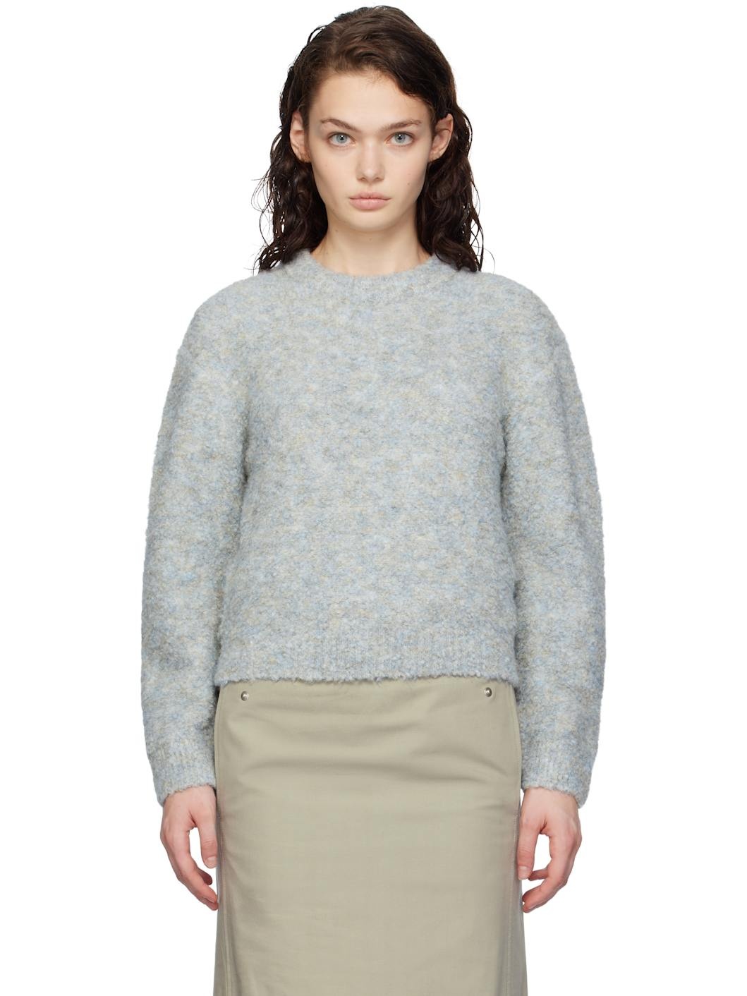 Blue Mix Bouclé Crop Knit Sweater - 1