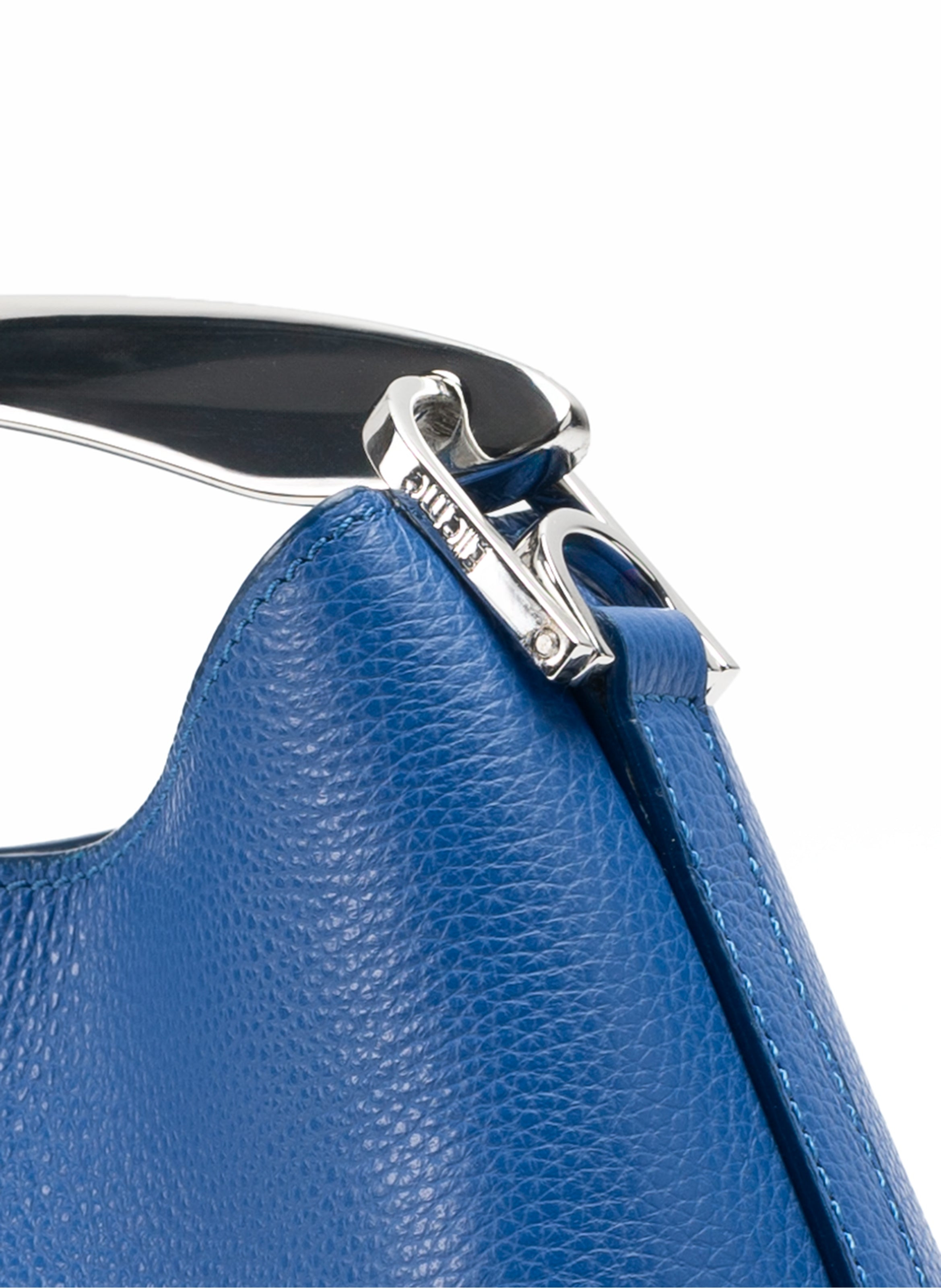 Mini Boomerang Pebbled Leather Azure Blue - Silver - 4