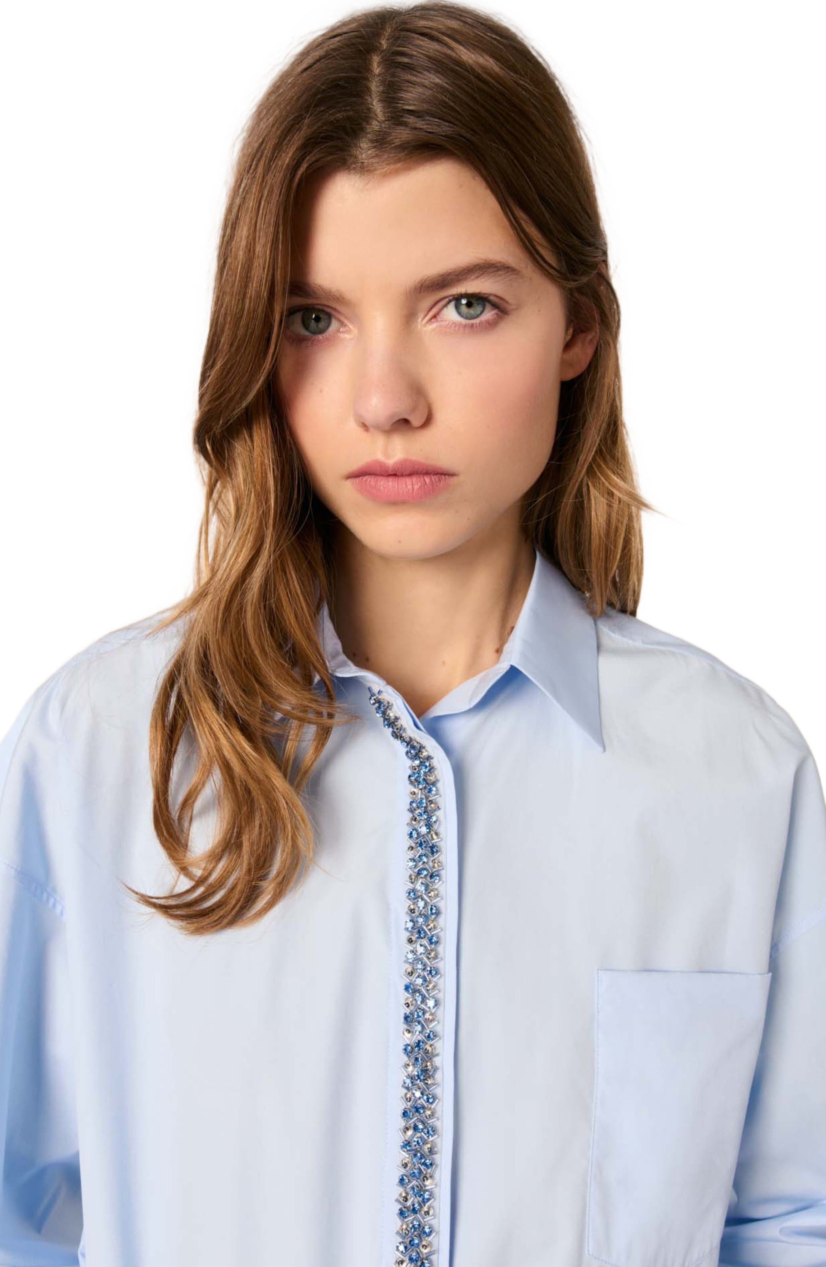 maje Poplin shirt with rhinestones in Blue at Nordstrom - 6