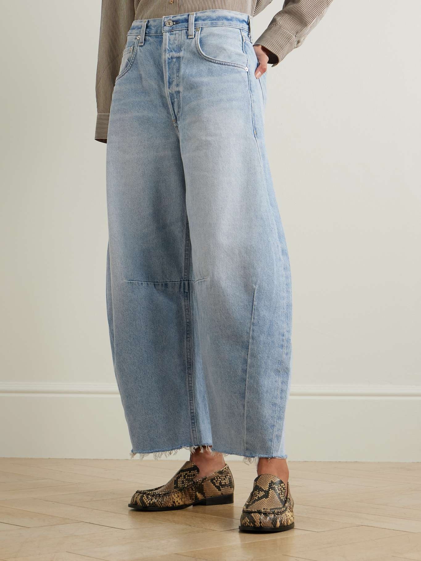 Horseshoe frayed high-rise wide-leg jeans Light denim - 3