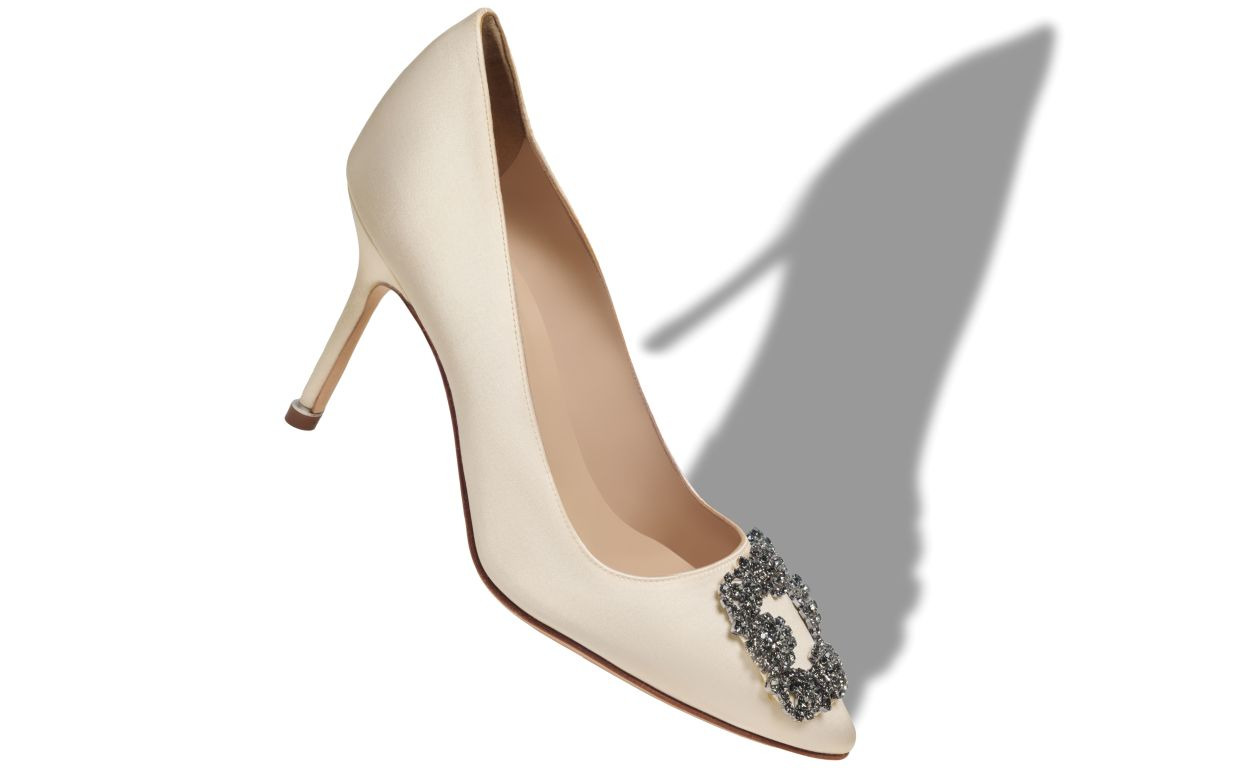 White Satin Jewel Buckle Pumps - 2
