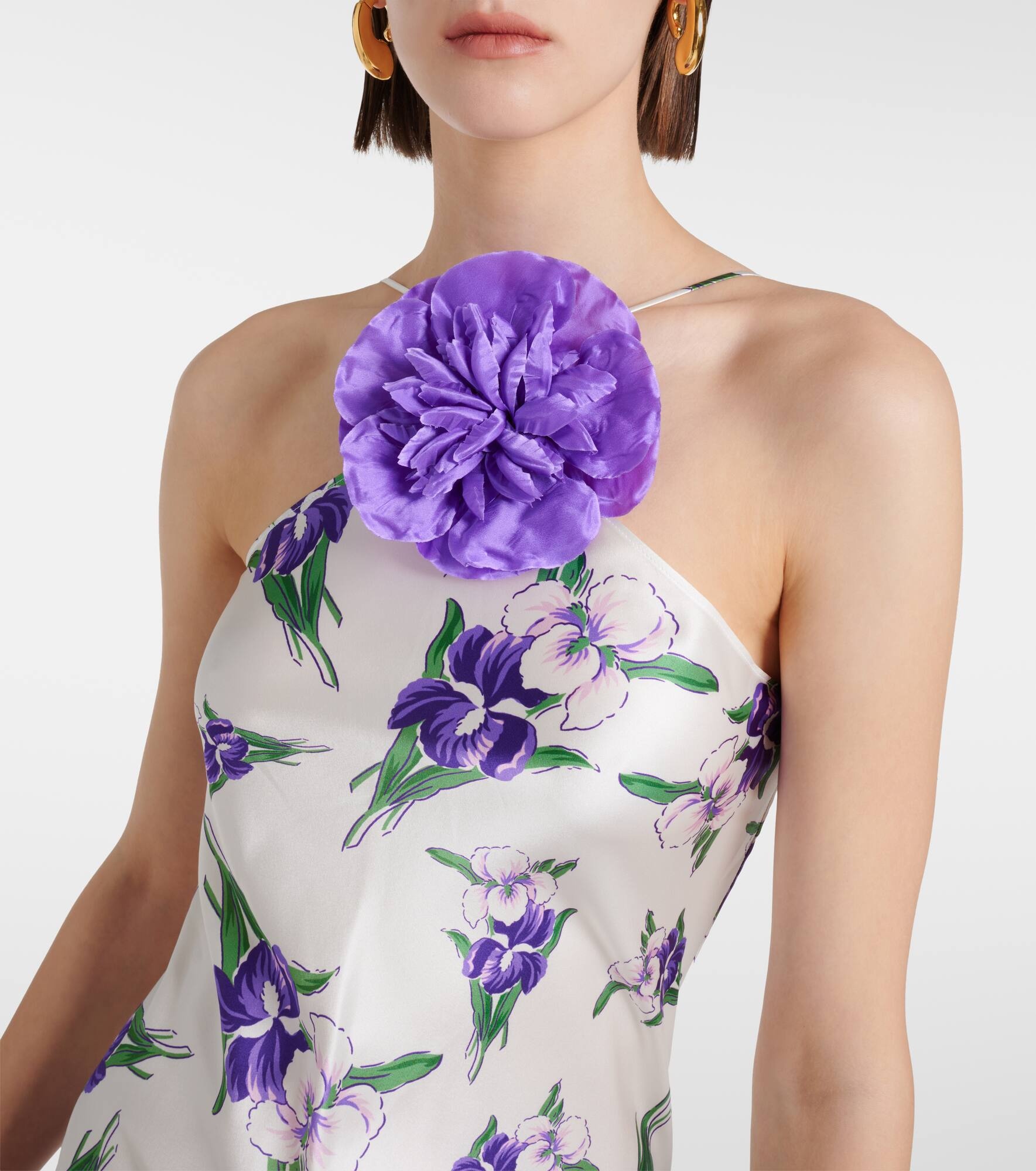 Floral-appliqué silk gown - 4