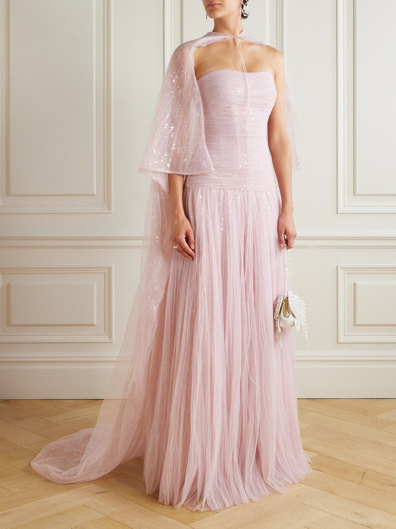 MARMAR HALIM Cape-effect Sequined Plissé-chiffon Gown outlook