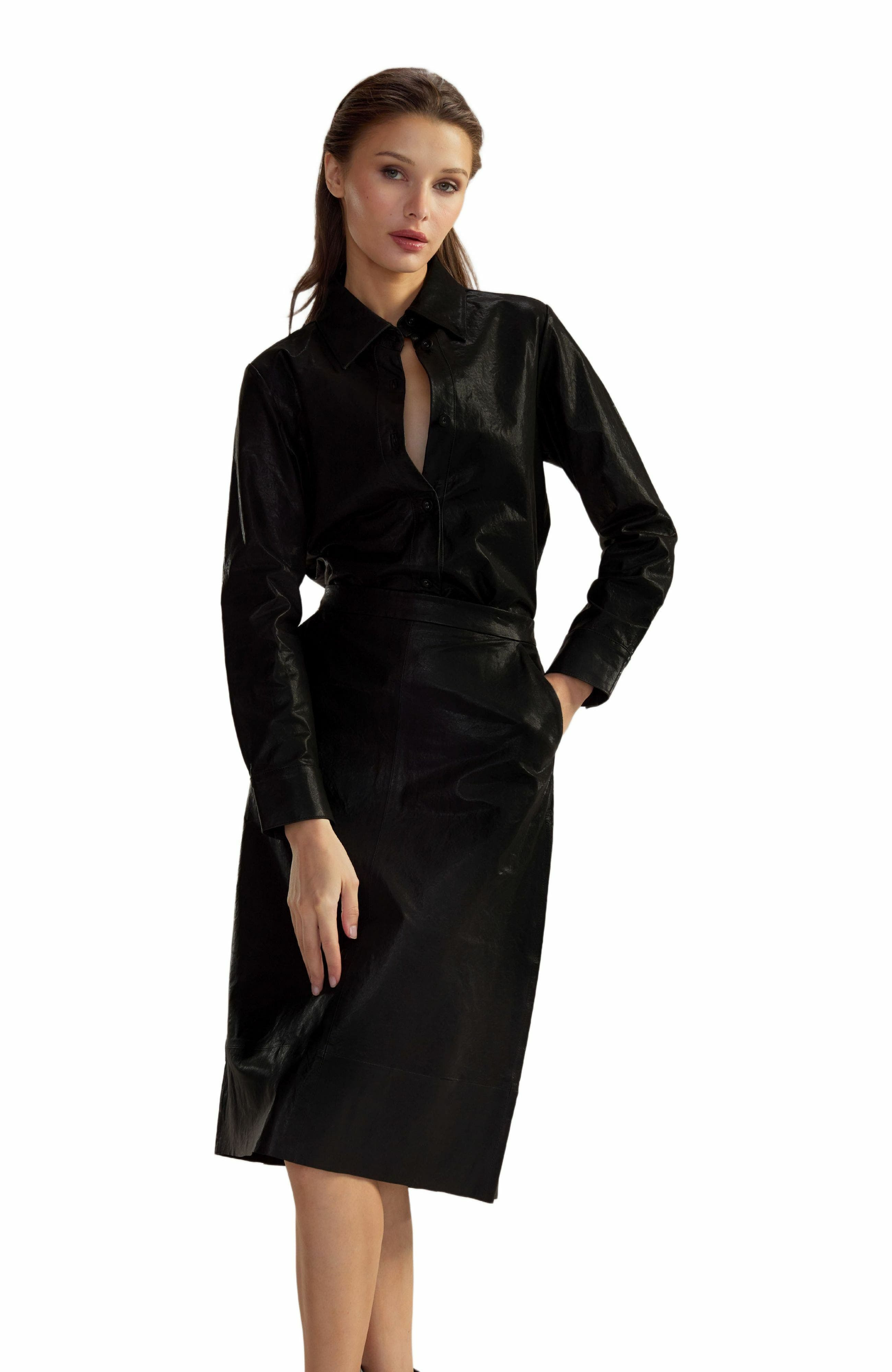 Cynthia Rowley Leather Midi Skirt in Black at Nordstrom - 3
