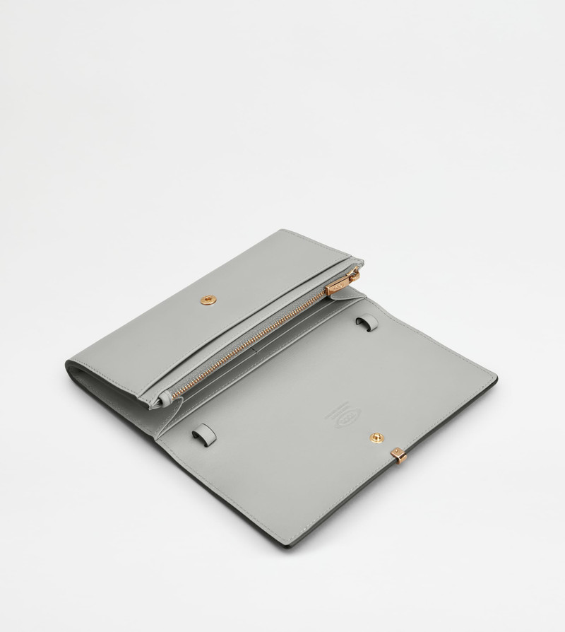 Tod's WALLET IN LEATHER WITH SHOULDER STRAP - GREY outlook