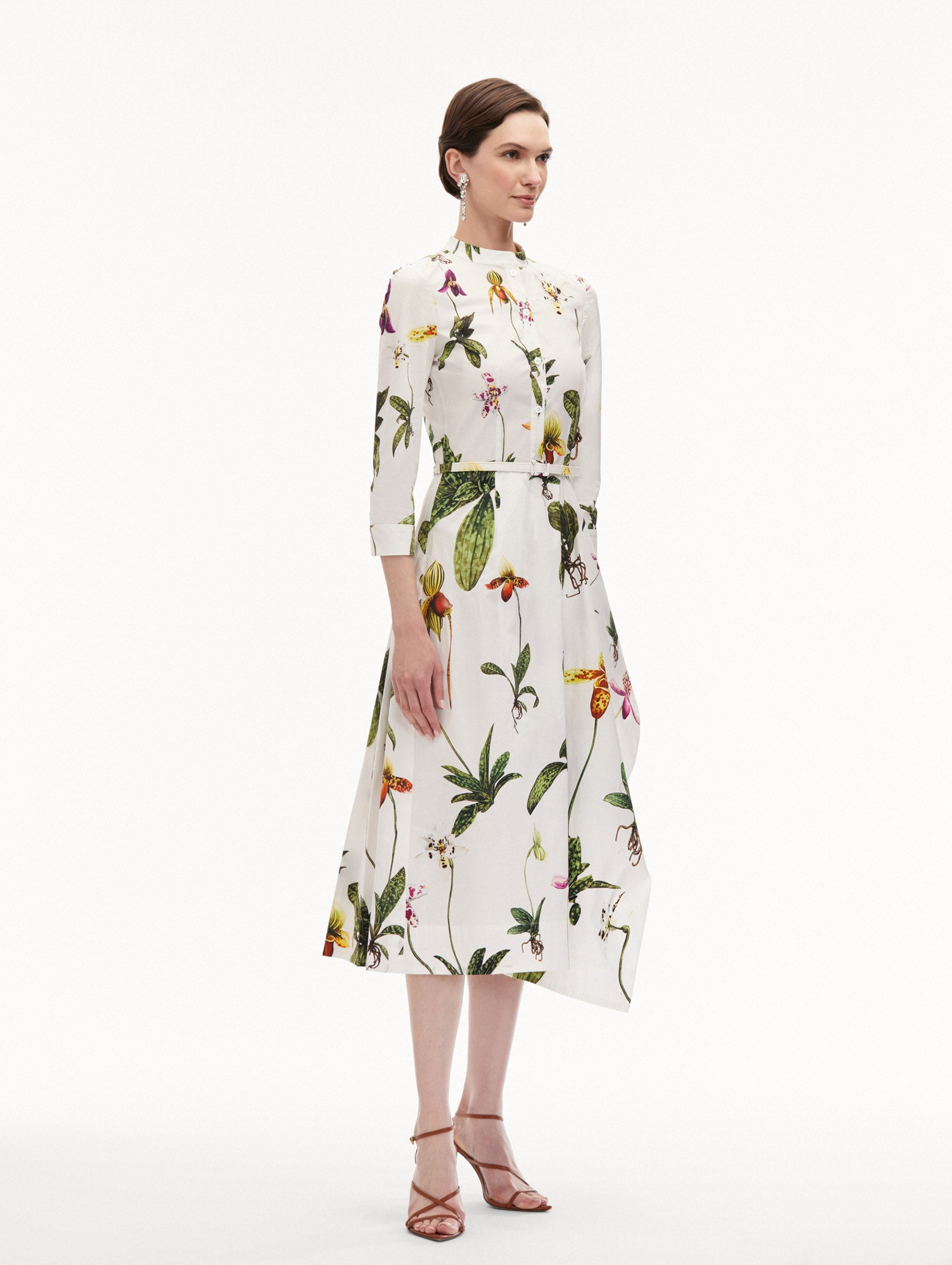 ORCHID COTTON POPLIN 3/4 SLEEVE DRESS - 4