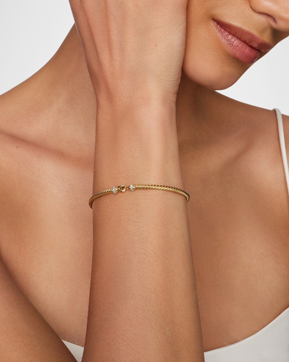 Cable Buckle Bracelet with Diamonds and 18K Gold, 2.6mm - 2