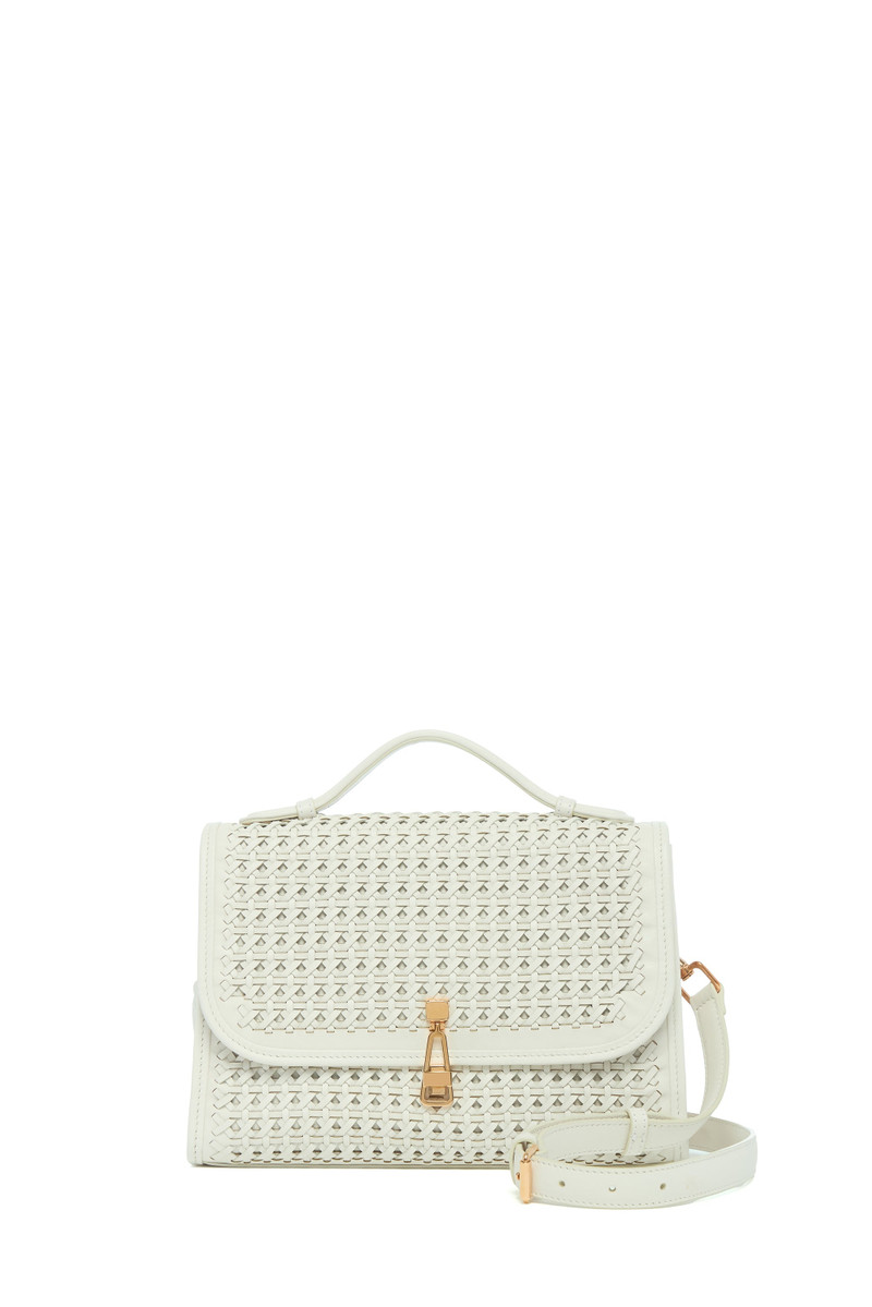 Medium Leonora Flap Bag in White Woven Leather with Sunglass Pouch 3