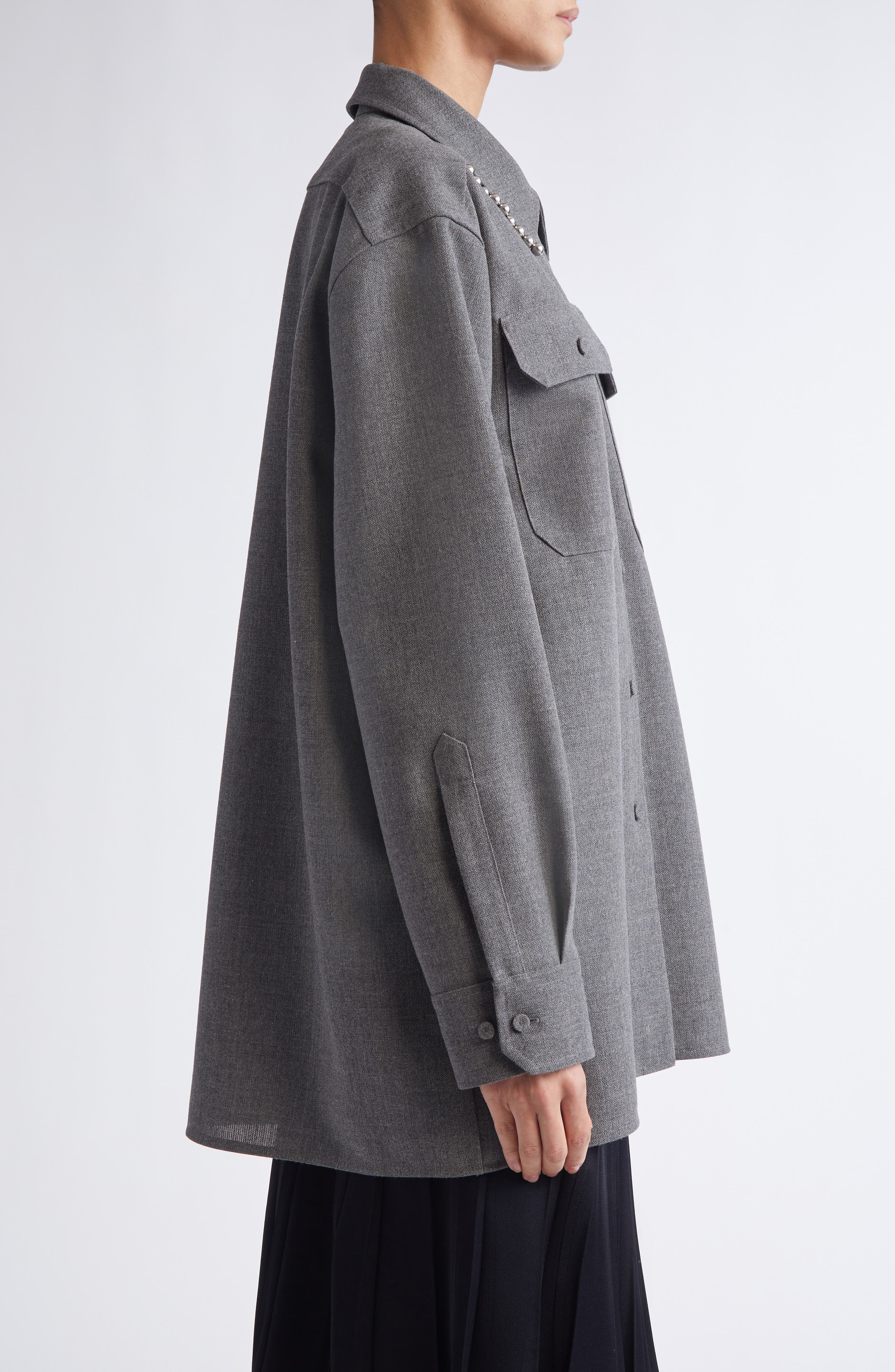 Jil Sander Relaxed Fit Utility Wool Canvas Button-Up Shirt in Volcanic Glass at Nordstrom - 4