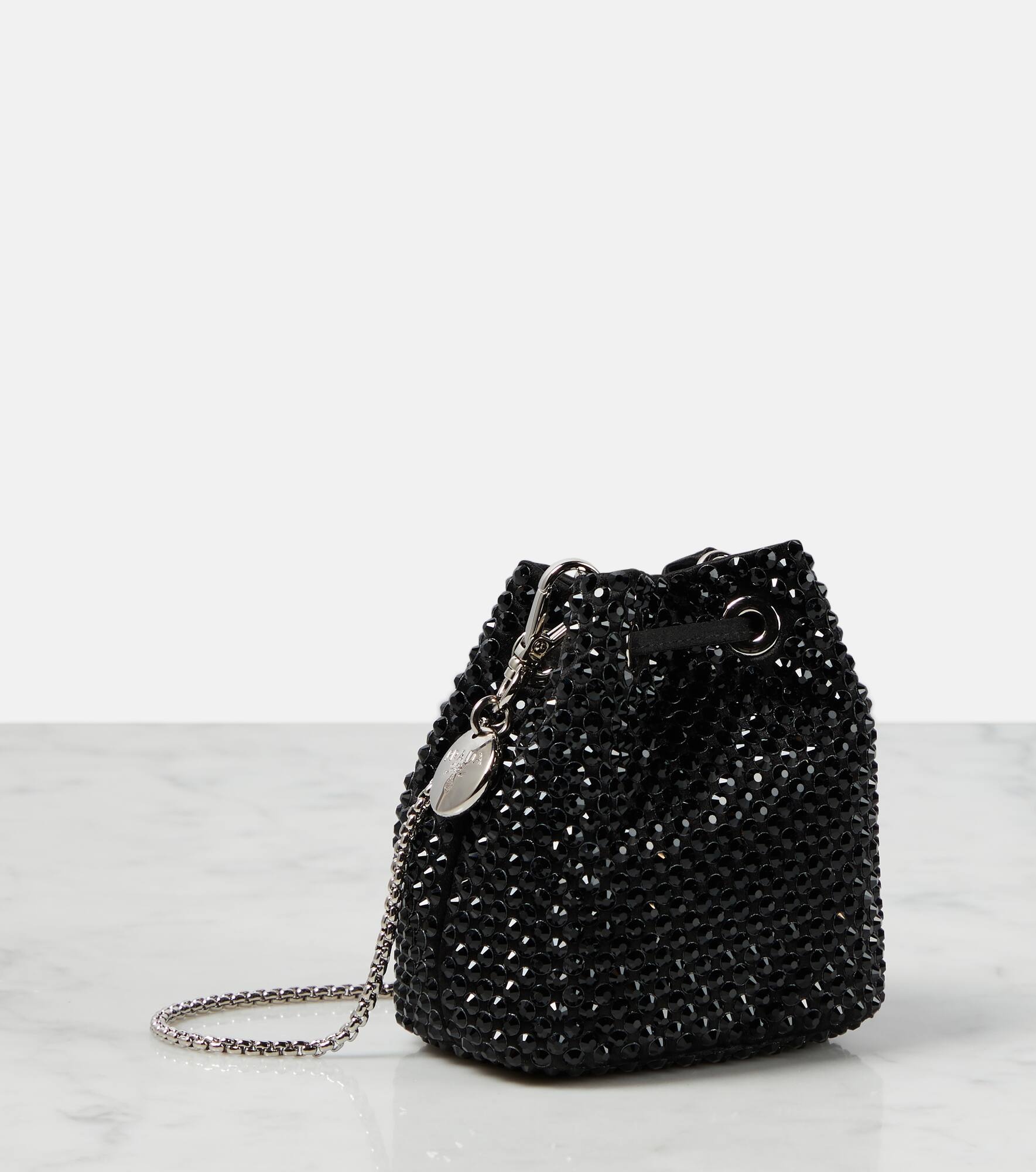 Mini embellished satin bucket bag - 4