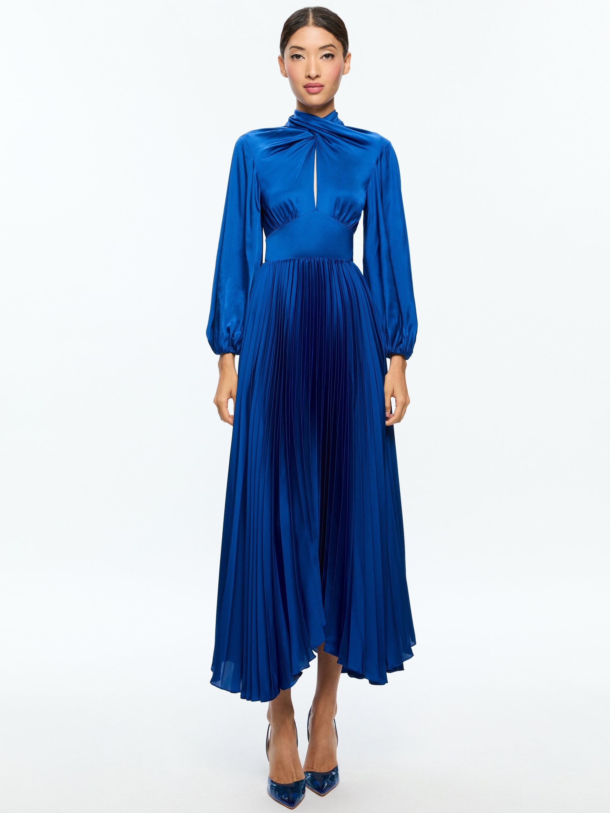MAHOGANY TWIST NECK PLEATED MAXI DRESS - 6