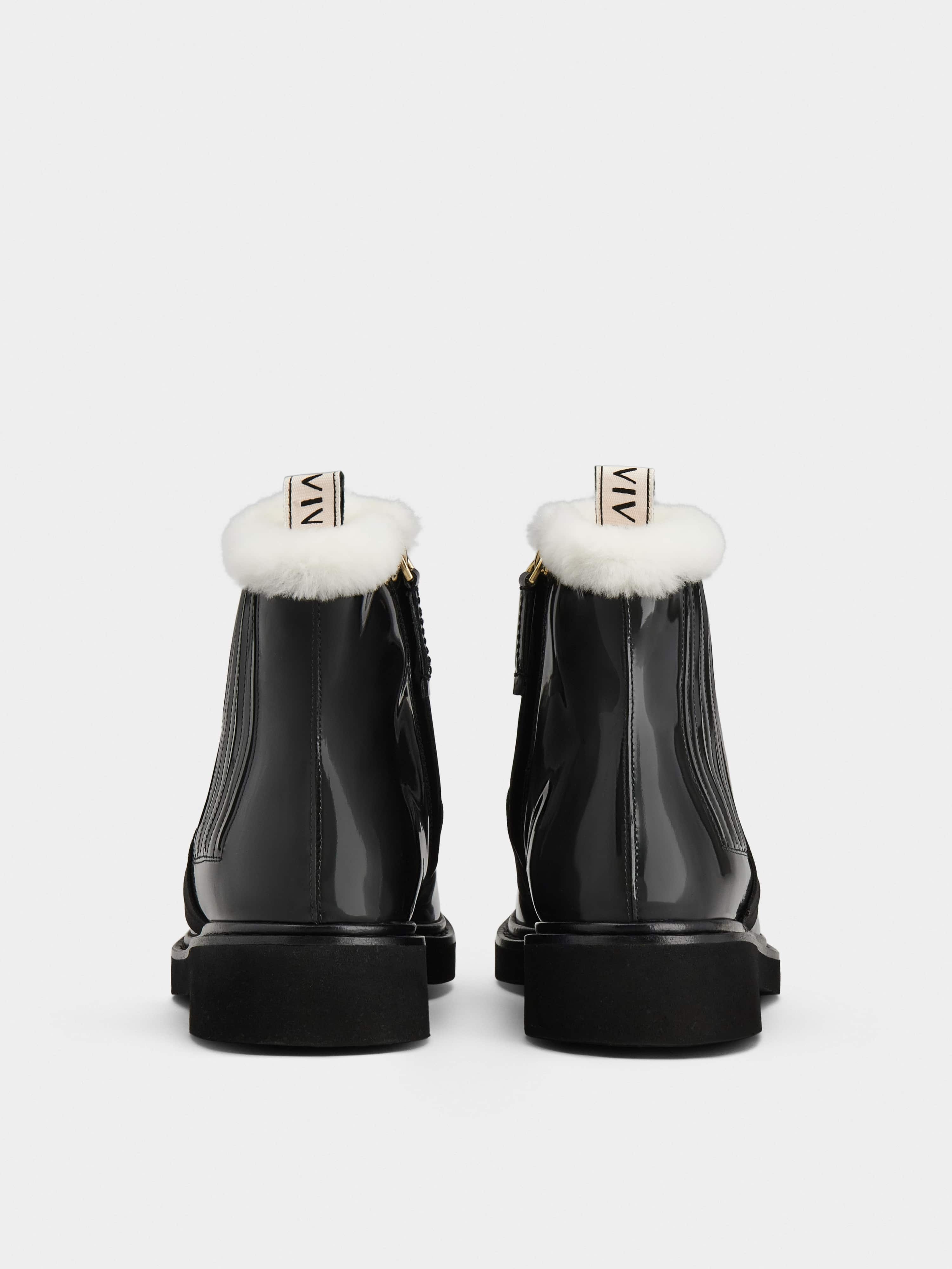 Viv' Rangers Metal Buckle Fur Booties in Patent Leather - 5