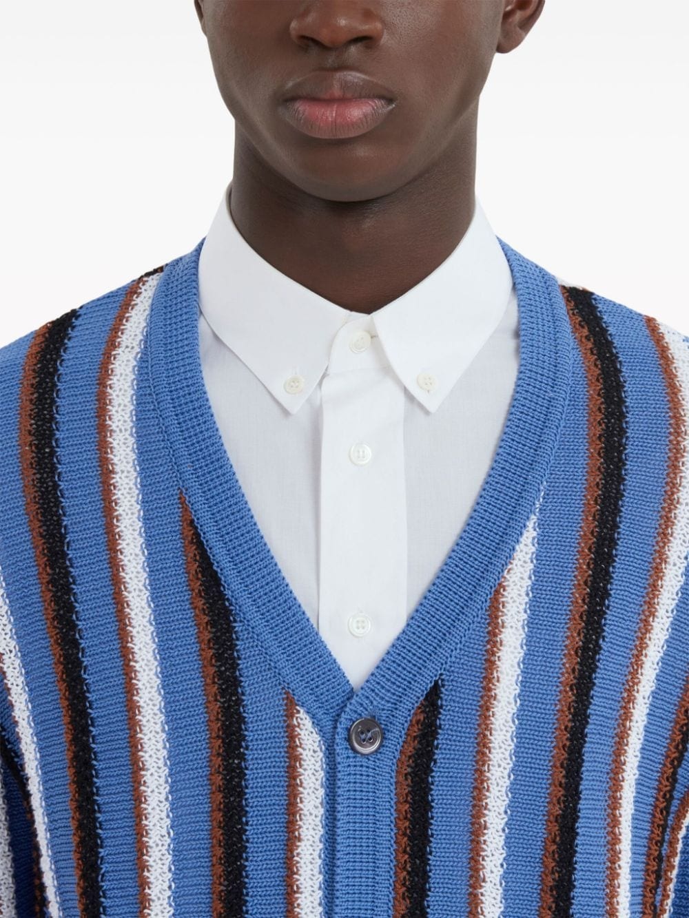 stripe-pattern V-neck cotton cardigan - 5