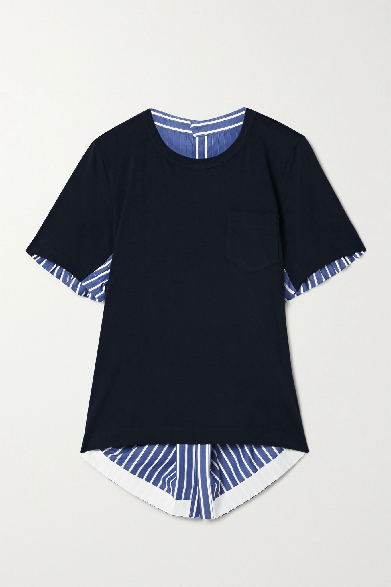 Asymmetric paneled striped cotton-poplin and jersey top - 1