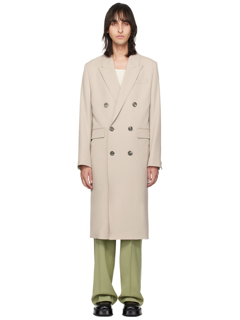 Taupe Double-Breasted Coat 1