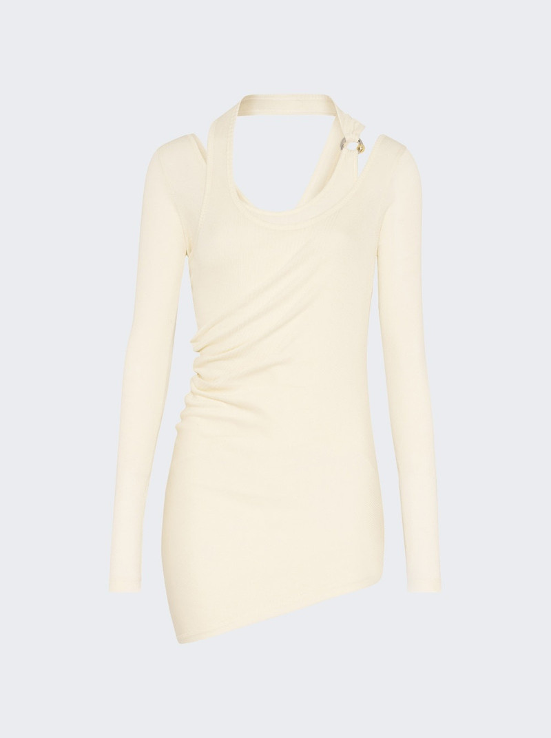 Twisted Double Layer Long Sleeves With Piercing Detail Ecru - 1