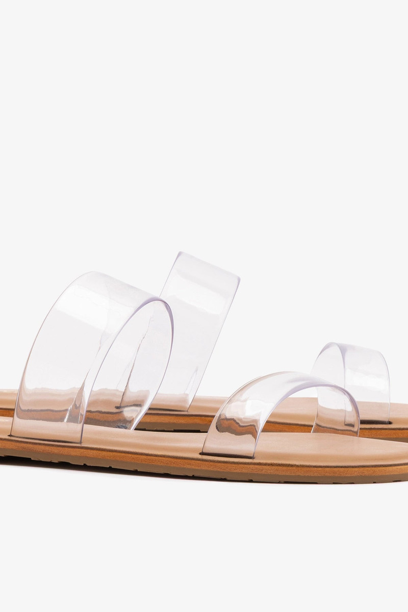 Gabe Flat In Clear Vinyl and Caramel Leather 4