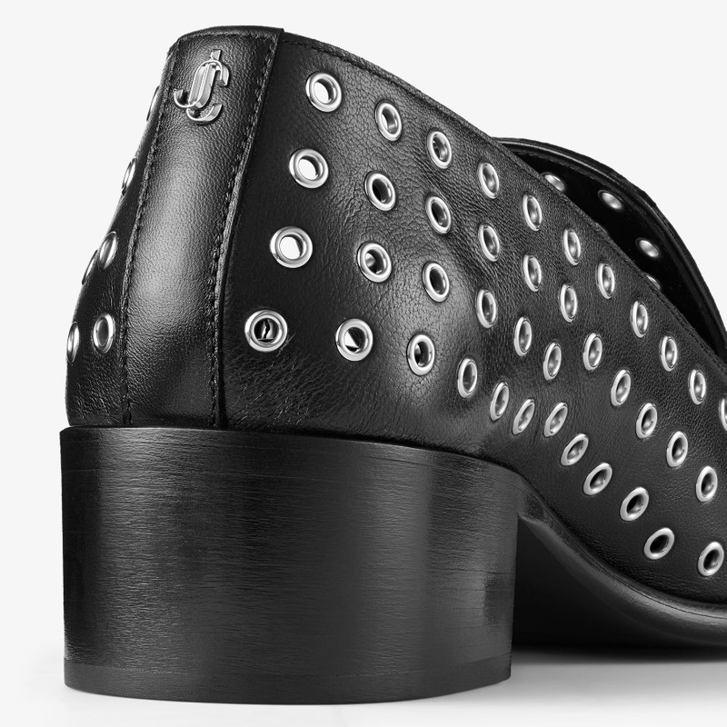 Eliot Slipper 45 Black Metallic Nappa Leather Slippers with Eyelets 3